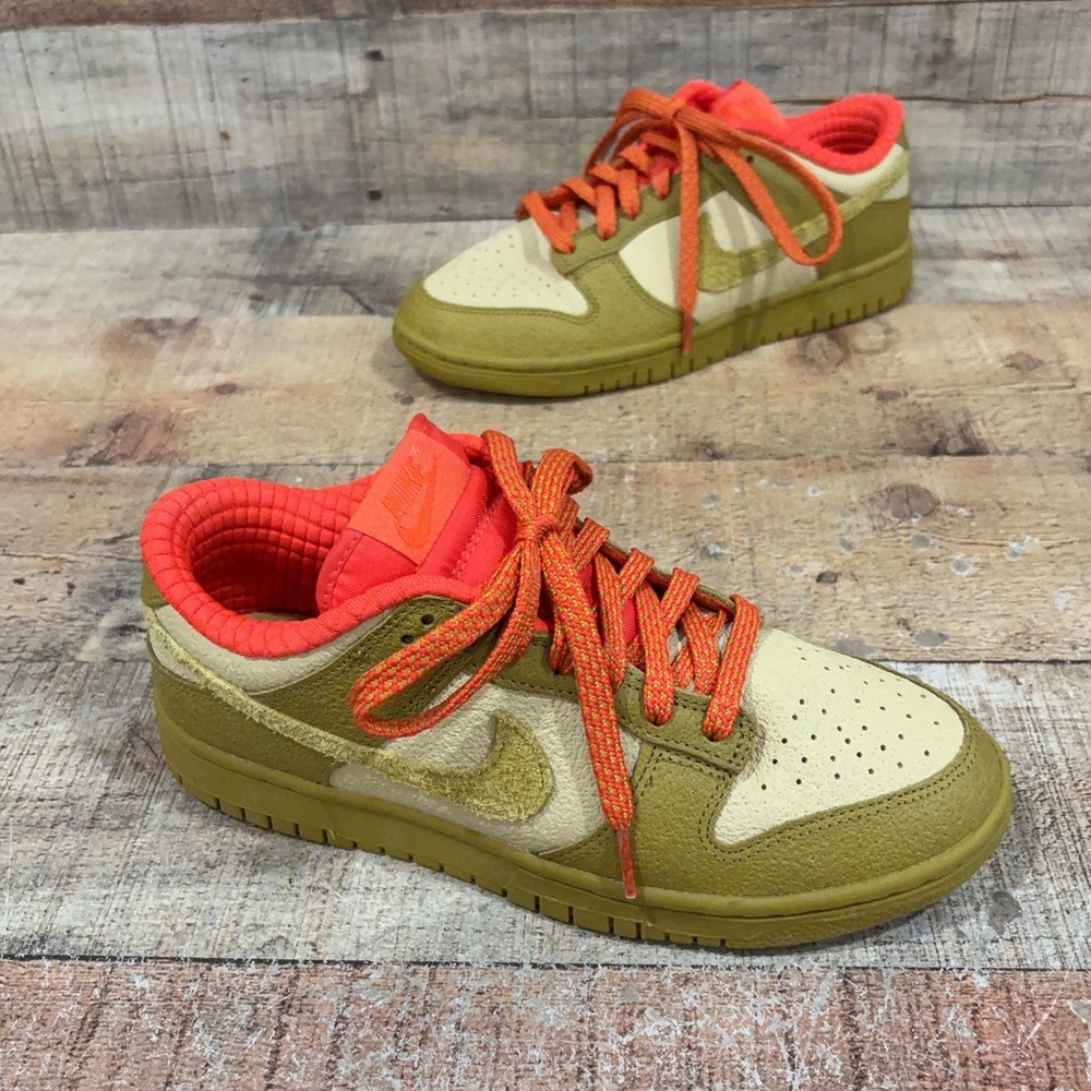 Nike Dunk Low Shoes Womens Size 8 39 Green Tan Orange Suede Sneaker FQ8897-252